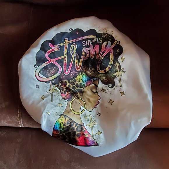 Hand Crafted Accessories - Women's She is Strong Leopard Print Design Custom Satin Hair Bonnets Wraps